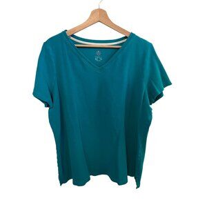 Isaac Mizrahi Live Teal Blue V-Neck Short Sleeve T-Shirt Women's Size 1X Top